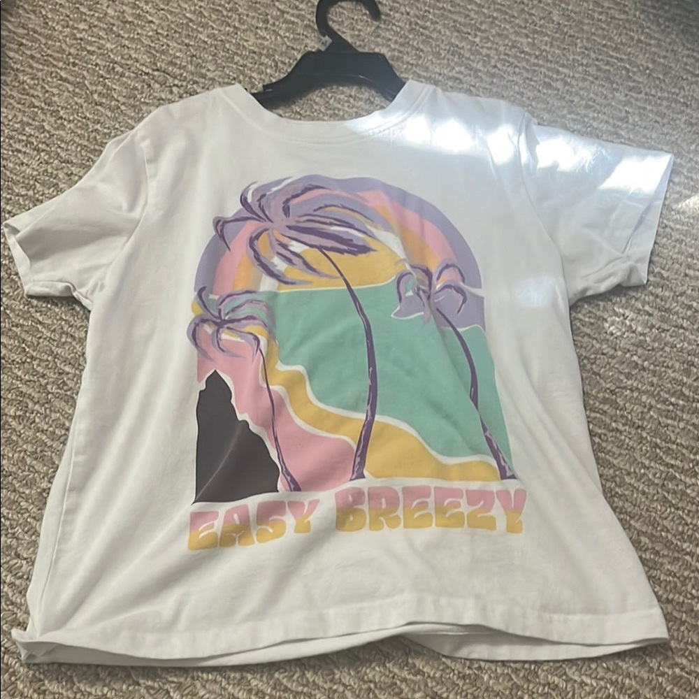 White Graphic Tee with Palm Tree Design